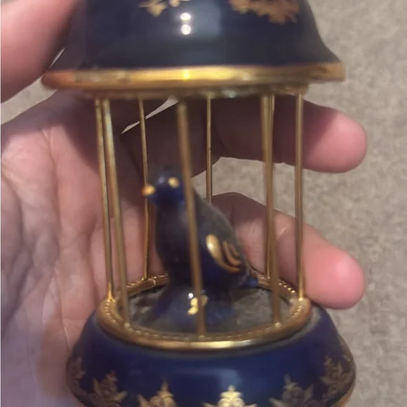 Limoges France Cobalt & Gold Hand Painted & Transferware Porcelain Bird Cage